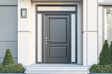 Stylish, simple exterior frames trendy 2025 colored flush door.