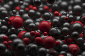 Dynamic abstract spheres in black and red. 3d render