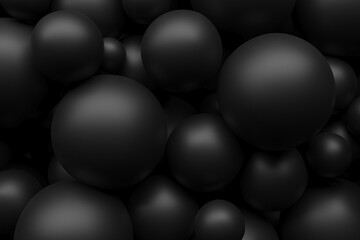 Abstract spheres composition with black geometric shapes. 3d render.
