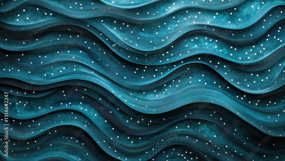 Poster abstract ocean waves in deep blue water with white bubbles and textures, creating a serene and calmi