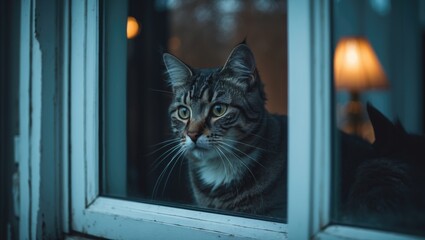 Reflection of a cat in the window