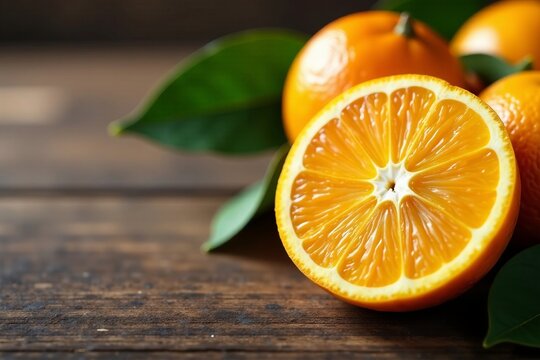 Close-up of juicy Minneola oranges on a wooden surface, citrus, organic, wooden