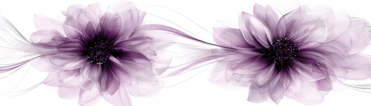 Purple floral design, flowing lines, white background, website header