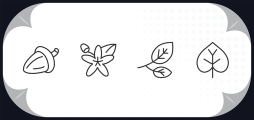 outline icons set - nature concept. oak, neroli, branch, poplar.