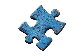 A blue textured puzzle piece with a rough surface Isolated on White and Transparent Background PNG Image.