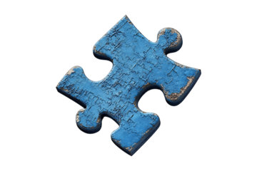 A blue textured puzzle piece with a rough surface Isolated on White and Transparent Background PNG Image.