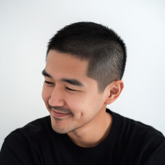 Obraz premium Candid portrait of a smiling man studio setting photography neutral background close-up joyful expression