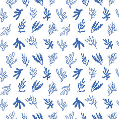 Hand drawn seamless pattern with seaweed, algae