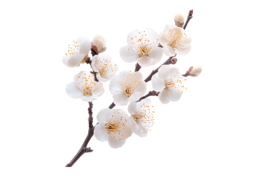 A branch of apricot blossoms for Tet Isolated on White and Transparent Background PNG Image.