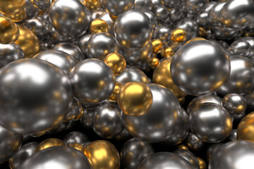 Metallic spheres cluster in futuristic abstract design. 3d render