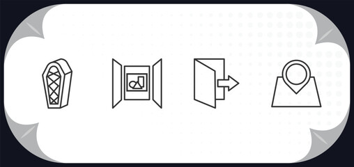 outline icons set - museum concept. sarcophagus, exhibition, exit, tour.
