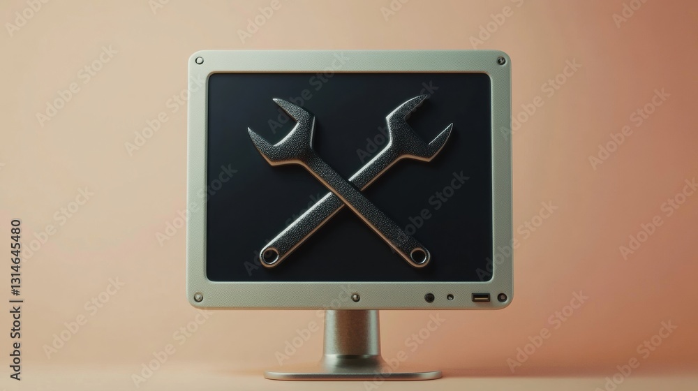 Poster computer repair icon featuring tools overlay with space for additional text, designed with the rule 