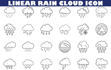 Linear Rain Cloud Icons Weather, Meteorology, Design, Set, Collection
