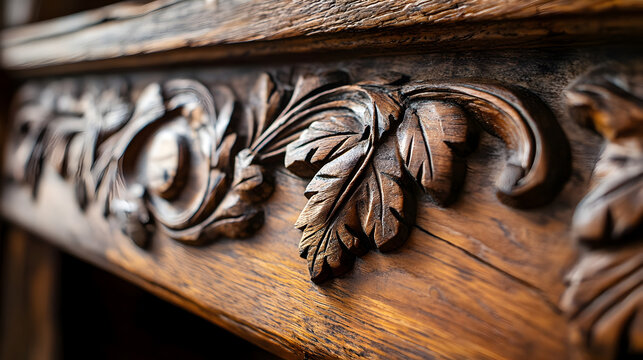 furniture detail showing rustic carvings and natural imperfections 