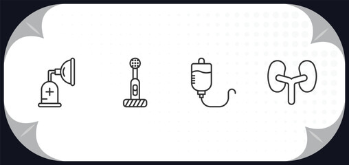 outline icons set - medical concept. anesthesia, electric toothbrush, transfusion, kidneys.