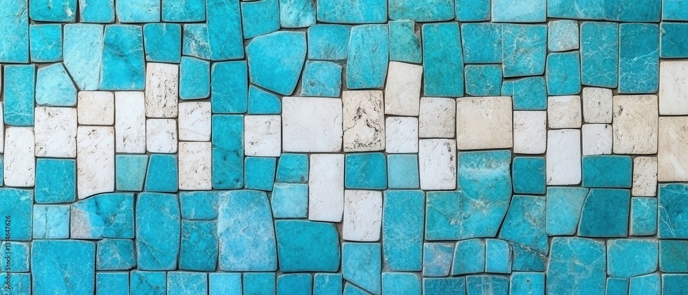 Aufkleber azure and ivory stone mosaic wall with geometric pattern a captivating texture for design projects a
