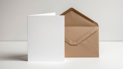 brown envelope with a blank white card on a white background