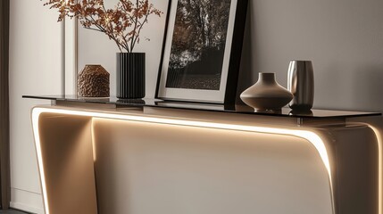 Modern Console Table with LED Lighting and Decor