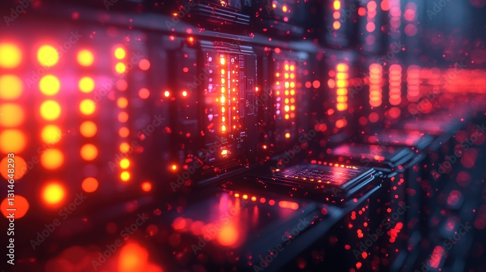 Poster cyberpunk red lightscape: digital circuitry and glowing nodes in a futuristic setting