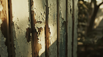 fence with peeling paint and rough textures under soft lighting 