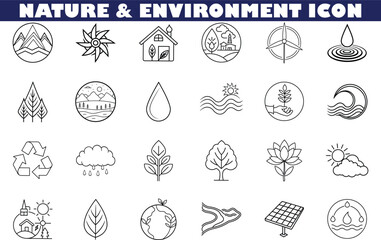 Nature, Environment, Eco Icons Renewable Energy, Water, Recycling Symbols