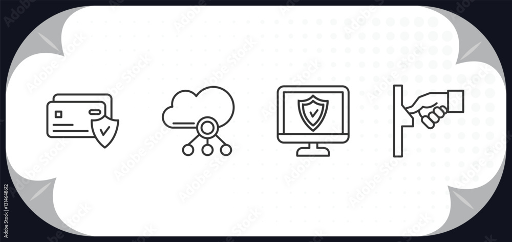 Poster outline icons set - internet security concept. credit card security, computing cloud, computer secur