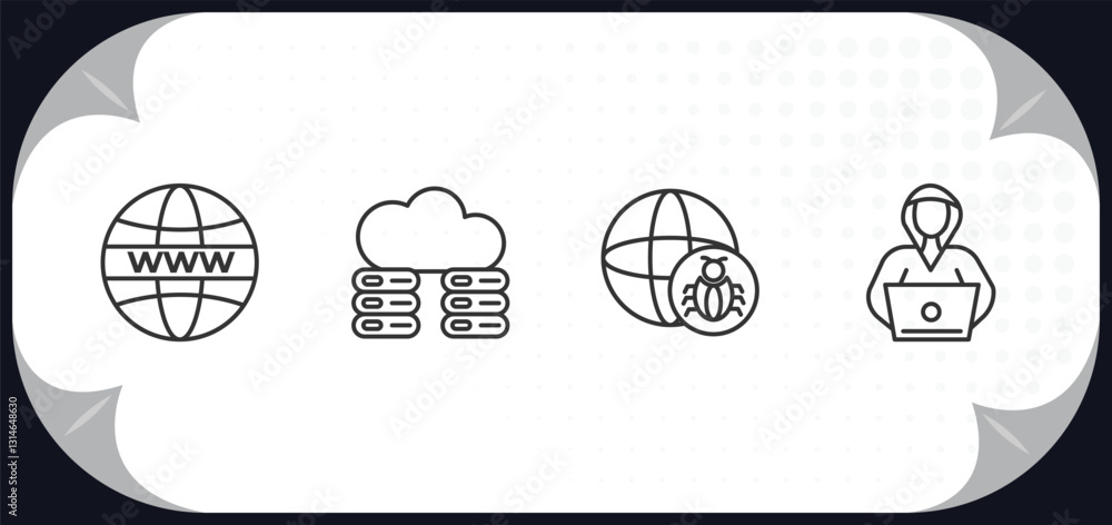 Poster outline icons set - internet security concept. internet, cloud server, internet attack, hacker.