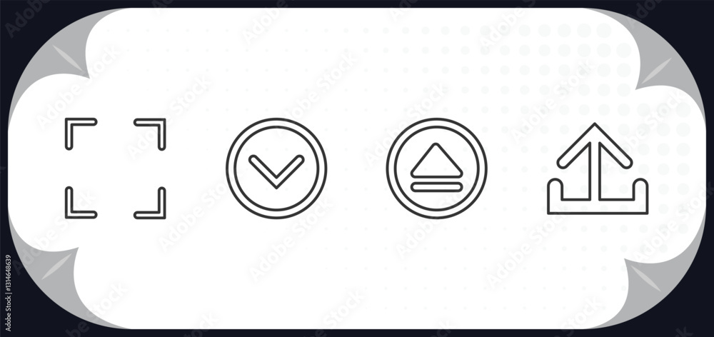 Poster outline icons set - interface concept. fullscreen, down, eject, output.