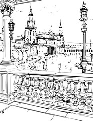 Obraz premium barcelona, coloring page, architecture, arch, building, corridor, stone, column, europe, ancient, arches, arcade, interior, church, abbey, old, arc, medieval, cloister, italy, light, monastery, archwa