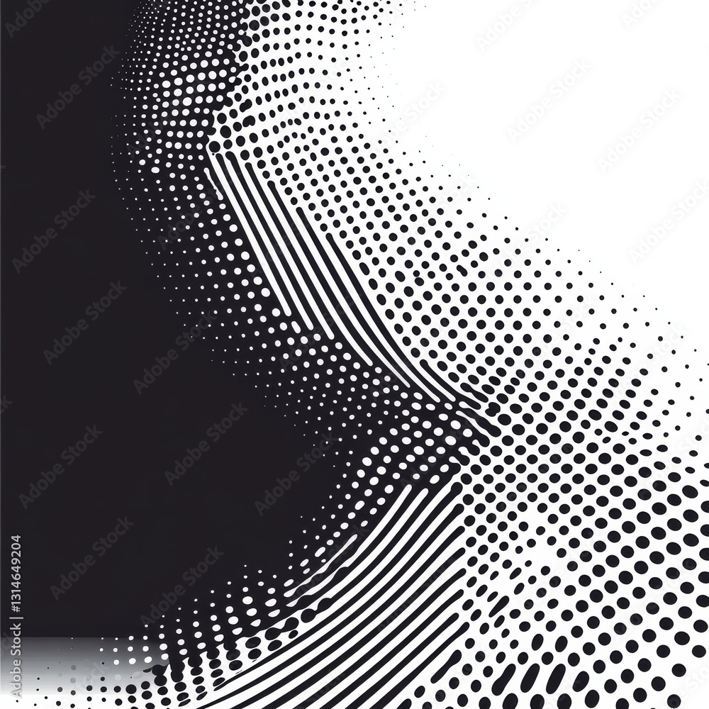 Fototapete abstract black and white halftone pattern with wavy lines and contrasting gradients for modern art