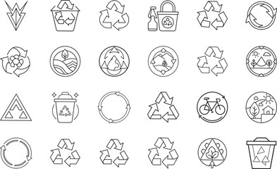 Recycling Icons Waste, Environment, Eco, Green, Circular, Sustainable, Arrows, Reduce, Reuse, Recycl