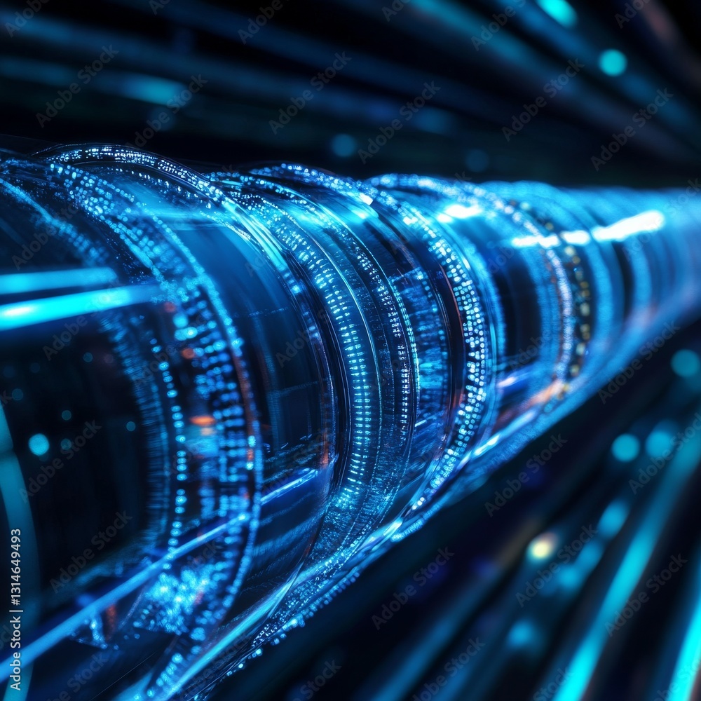 Leinwandbilder abstract tunnel of light: blue data flowing through a futuristic network infrastructure