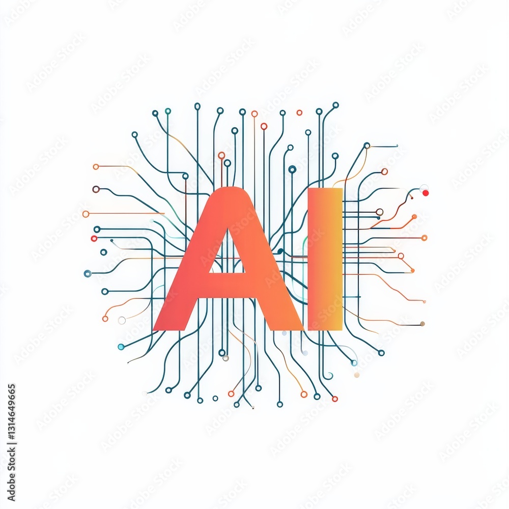 Poster ai technology: a visual representation of artificial intelligence with interconnected circuitry and 