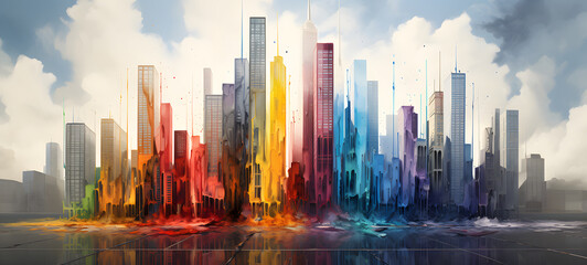 Obraz premium Melted skyscraper crayons, ai generative