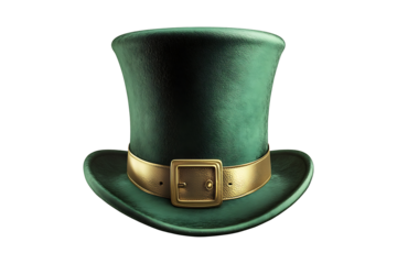 A green top hat with a gold buckle Isolated on White and Transparent Background PNG Image.