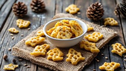 Wet anchovy patties and floured angler fish, tasty and crunchy treats placed on a wooden backdrop.