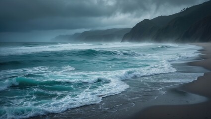 captivating scenery of the shoreline being approached by mesmerizing ocean waves