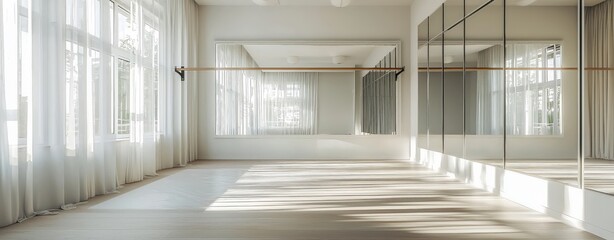 Obraz premium Serene Dance Studio Interior Light-Filled Space with Barre and Mirrors