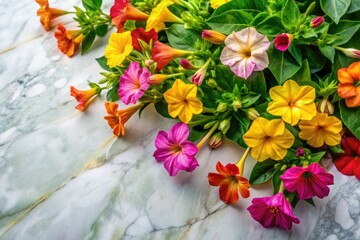 Drone View Mirabilis Jalapa, Flat Lay Marble, Modern Futuristic Plant Photography