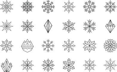 Geometric Snowflake Designs Winter Holiday Line Art Collection