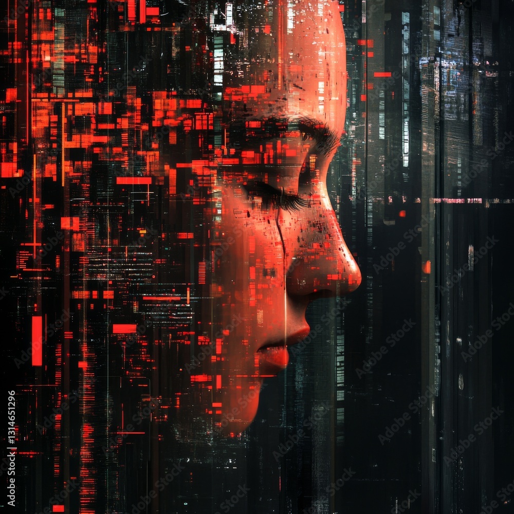 Poster Cyberpunk Persona: A Fragmented Reality of Identity and Technology Intersection