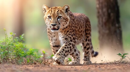 Obraz premium Majestic Leopard Stride in Forest