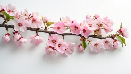 Naklejka premium Branch of Sakura set against a white background.