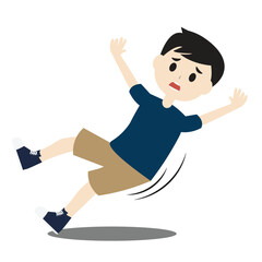 Cartoon Illustration of a Man Slipping on a Slippery Surface, Losing Balance and Falling