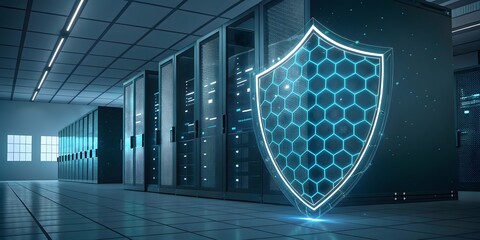 Digital Shield Concept with Data Server in Modern Technology Room