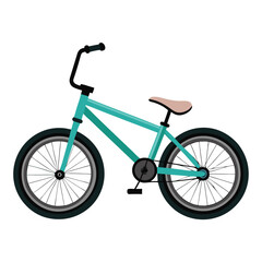 A teal colored bicycle with black tires and a tan seat illustration image