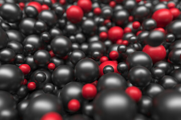 Abstract spheres composition with red and black balls. 3d render