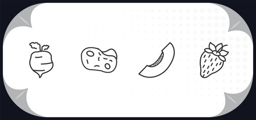 outline icons set - fruits and vegetables concept. radishes, potato, melon, strawberry.