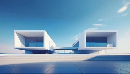 architectural rendering of a modern building in a simple and clean geometry