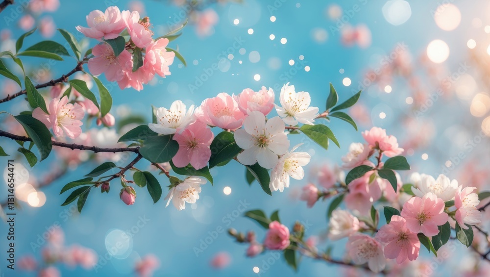 Poster abstract background of nature featuring beautiful floral spring elements. branches of blossoming mac